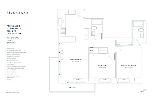 Floor plan D Line Floors 38-44 (2 Bed PH)