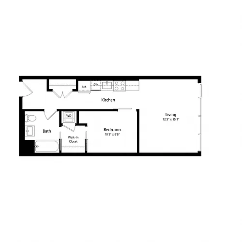 Floor plan 1 Bedroom - 1 Bath | Aj7b