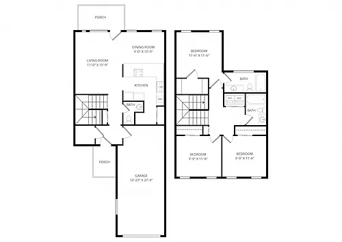 Floor plan 3 Bed x 2.5 Bath