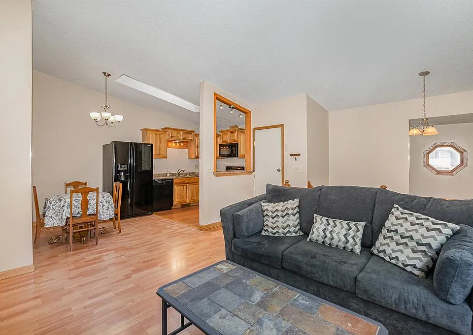 Living room with dining & kitchen