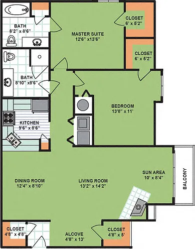 Floor plan Two Bedroom Two Bath (1,310 Square Feet)