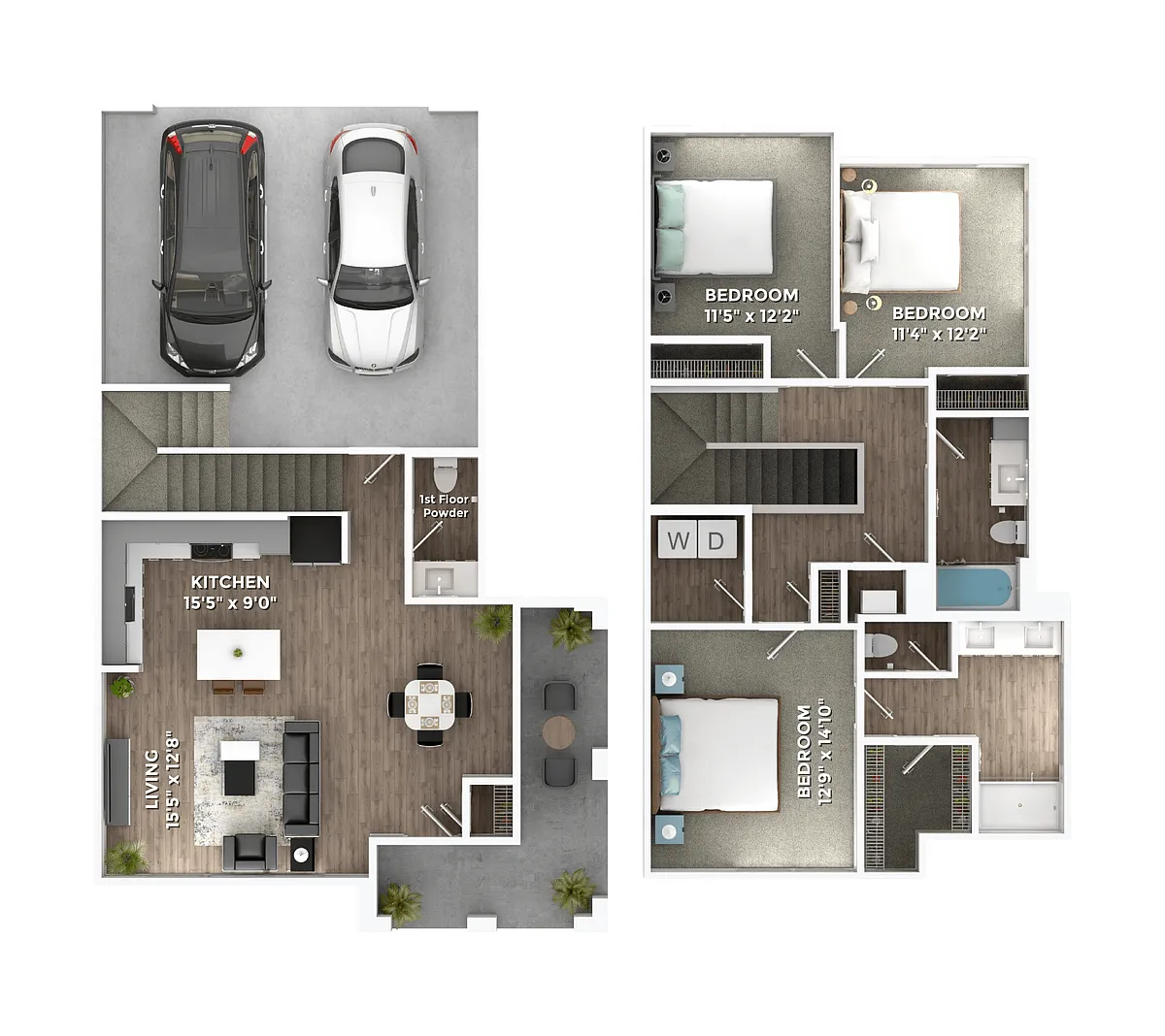 Floor plan 3 Bed, 2.5 Bath Townhome C2