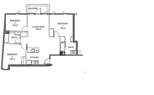 Floor plan Huge 3 Bed 2 Bath Penthouse 1042sqft Our Best Unit