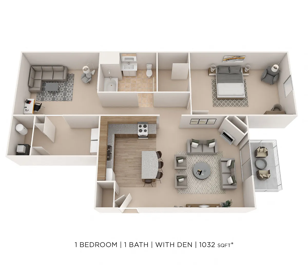 Floor plan One Bedroom w/ Den- 1032 sqft