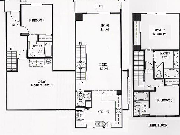 Floorplan of the three story unit (Bridgeport 4S, Plan 6R).