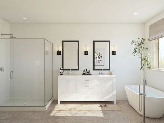 Primary bath with glass shower enclosure