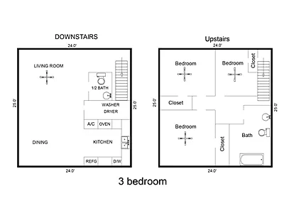 Floor plan 3 Bedroom, 1.5 Bathroom, 1158 sqft