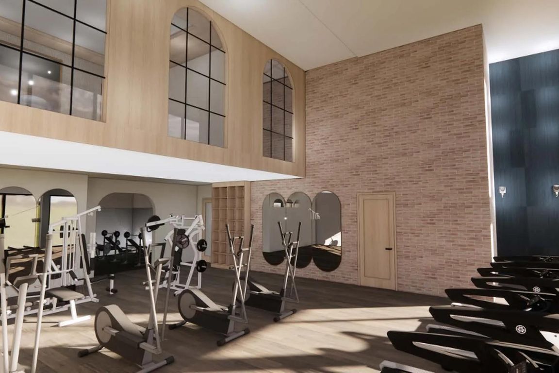 Club-quality fitness studio with spin bikes and fitness on-demand at Modera University Park in Denver, CO.