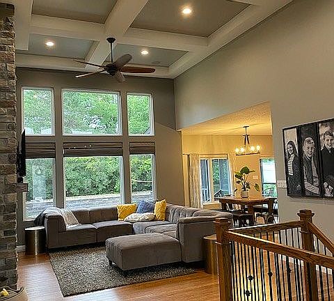 Coffered ceiling in LR