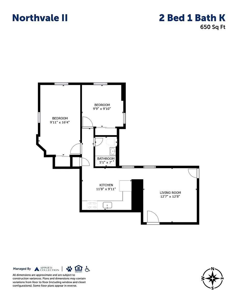 Floor plan 2 Bed 1 Bath K