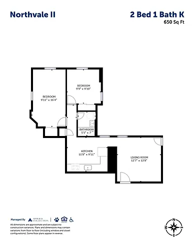 Floor plan 2 Bed 1 Bath K
