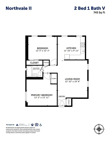 Floor plan 2 Bed 1 Bath V