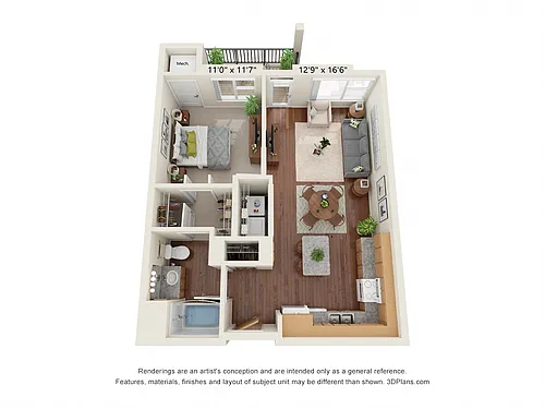 Floor plan One Bedroom - 1A