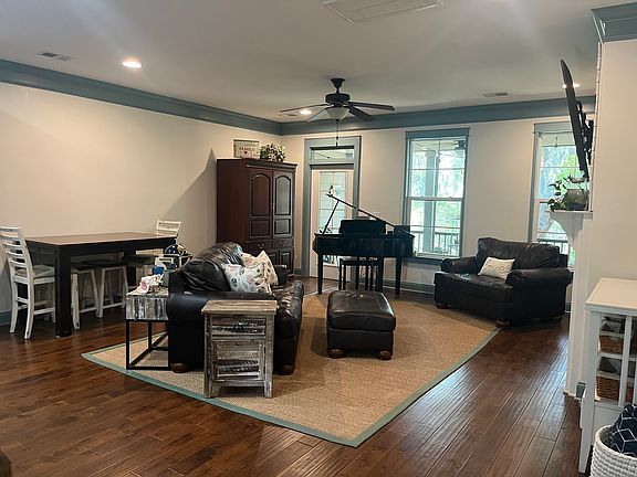 Living room and dining space.