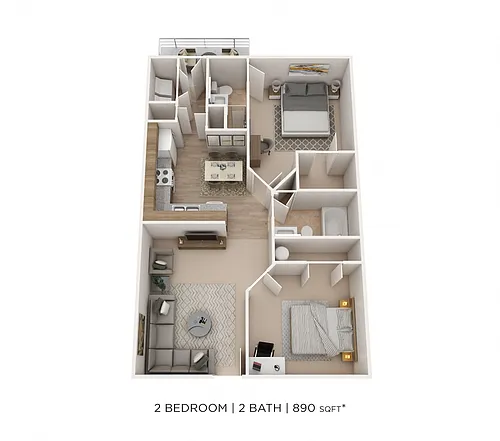 Floor plan Two Bedroom- Ashton Woods 890 sqft