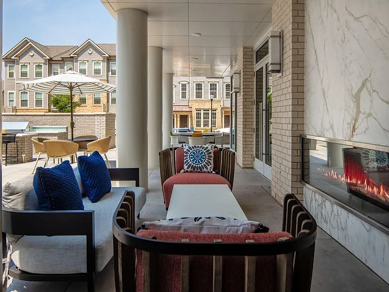 South Building Outdoor lounge with fireplace