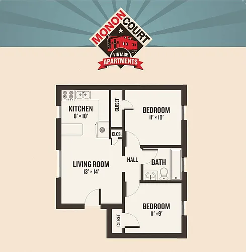 Floor plan Monon Court - 2 Bedrooms