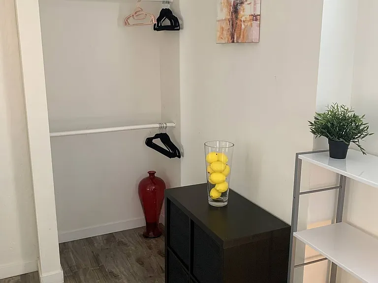 2 level closet and hangers for all your fabulous Vegas outfits or work clothes. Additional shelving and bins for organizing your belongings at the Bungalow.