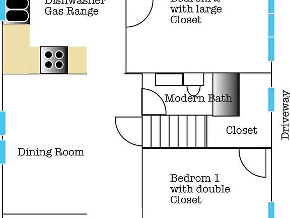 Floor plan of Cottage. New: off street parking for 2 cars. Private Fenced back yard and front yard.