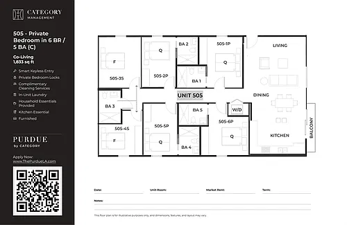 Floor plan 505 - Private Bedroom in 6BR / 5BA (C)