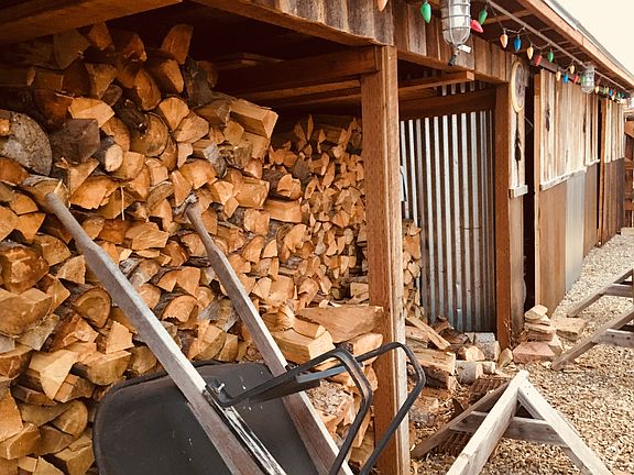 wood and storage in back