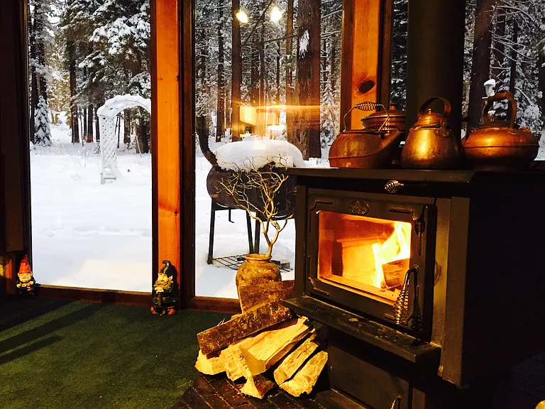 Cozy wood burning stove.
