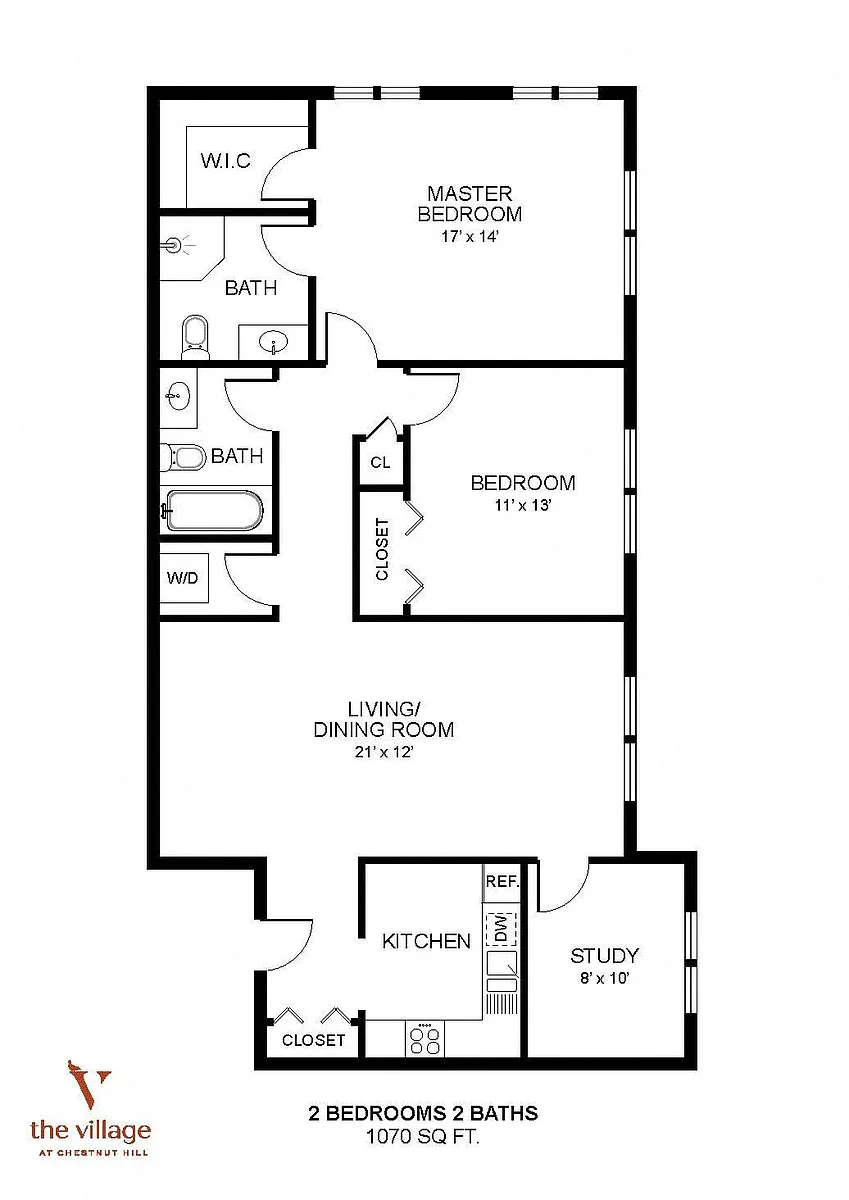 Floor plan Village at Chestnut Hill-2 Bdrm 1070 Sqf