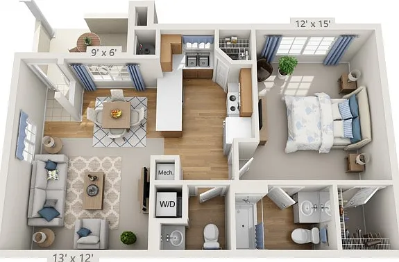 Floor plans are artist's rendering. All dimensions are approximate. Actual product and specifications may vary in dimension or detail. Not all features are available in every apartment. Prices and availability are subject to change. Floor plans are artist