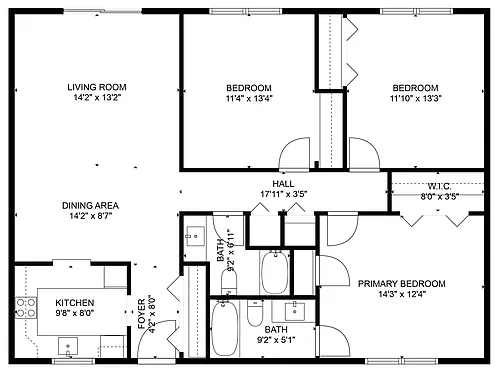 Floor plan Three Bedroom Two Bath