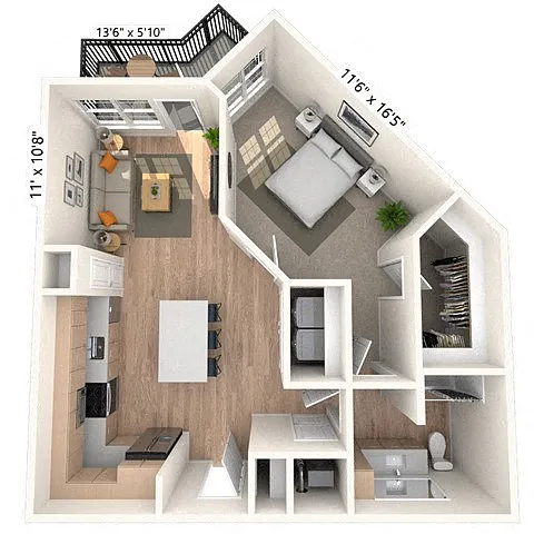 Floor plan A3 1x1 774 SF