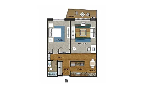 Floor plan Dupont 3513 - One Bedroom (B)