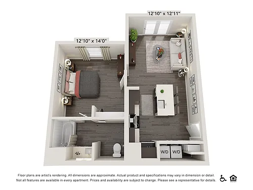 Floor plan 1 Bedroom 624