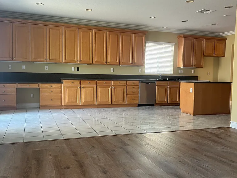 Family room view Dining with kitchen