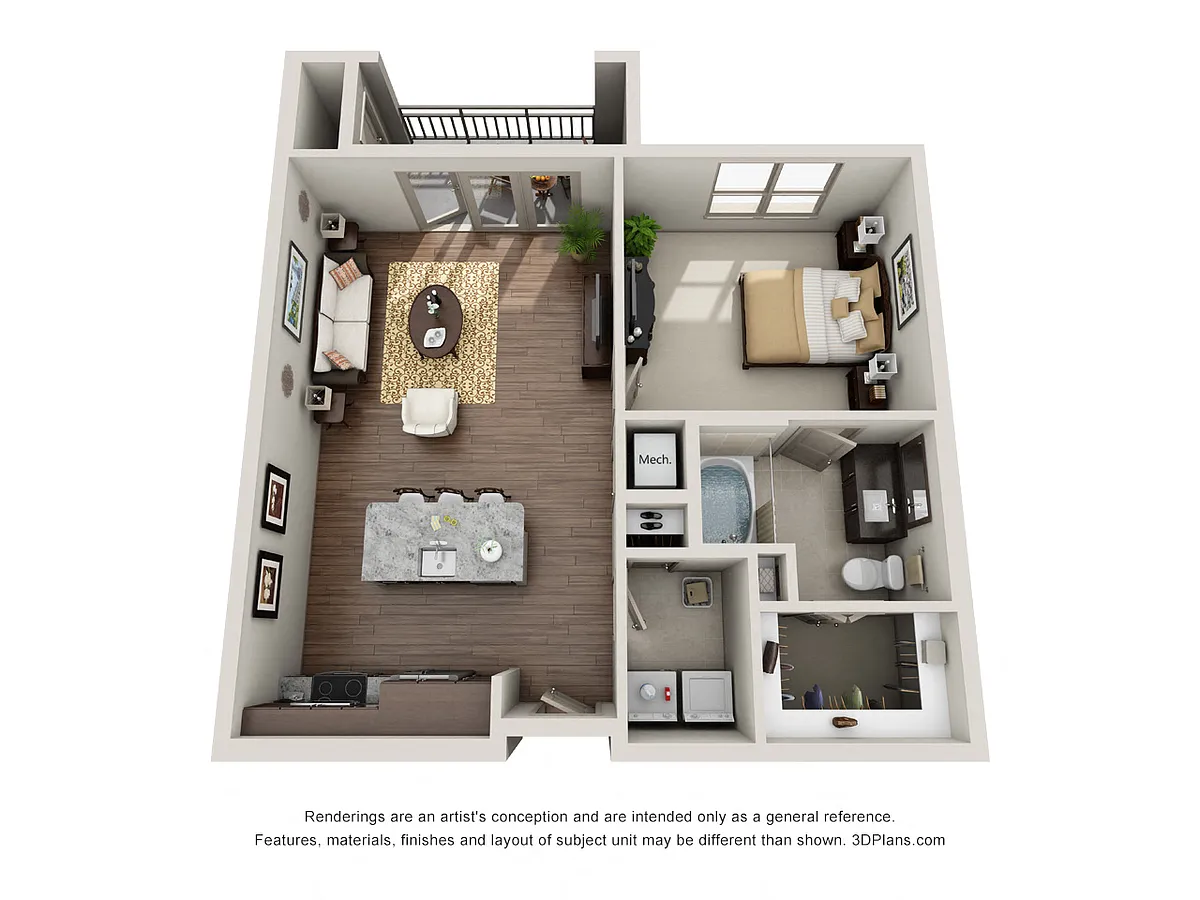 Floor plan One Bedroom One Bath A2.1