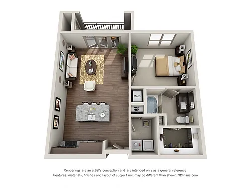Floor plan One Bedroom One Bath A2.1