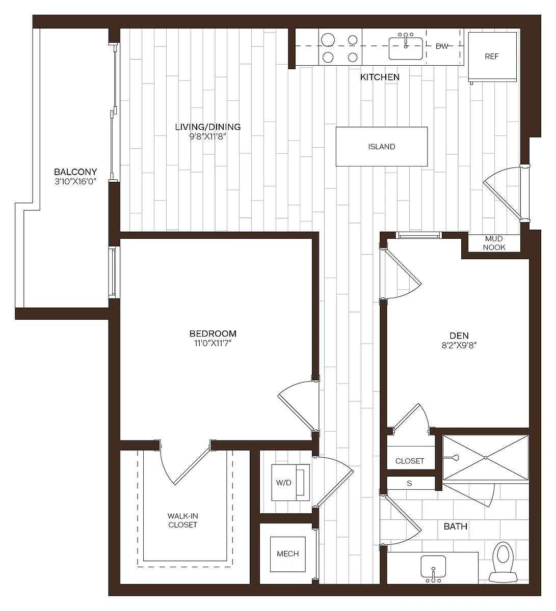 Floor plan 1 Bed/1 Bath Den-D3