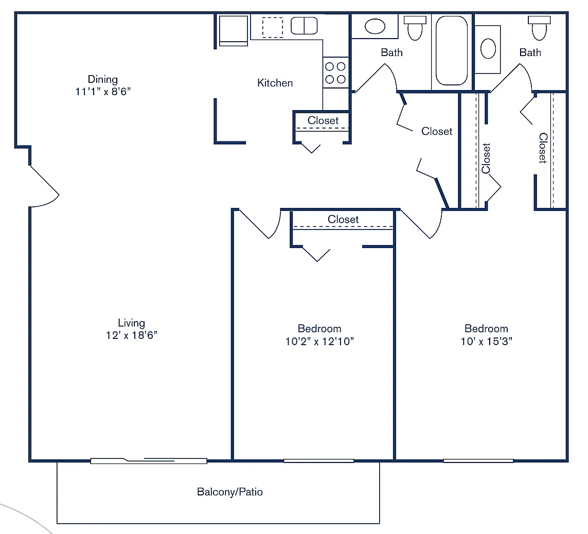 Floor plan 2 Bedroom, 1.5 Bath