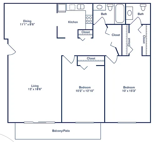 Floor plan 2 Bedroom, 1.5 Bath
