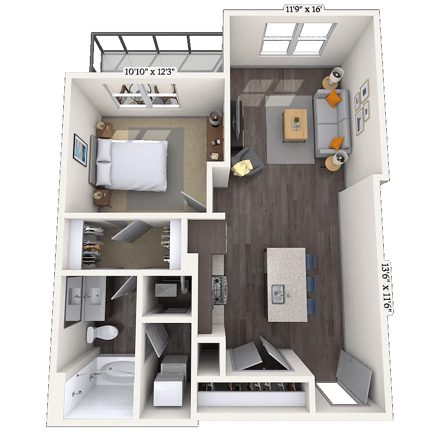 Floor plan Traditional 1x1 717 SF