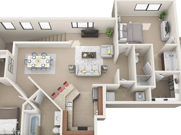 Essex Floorplan - 2 bed, 2 bath, upstairs