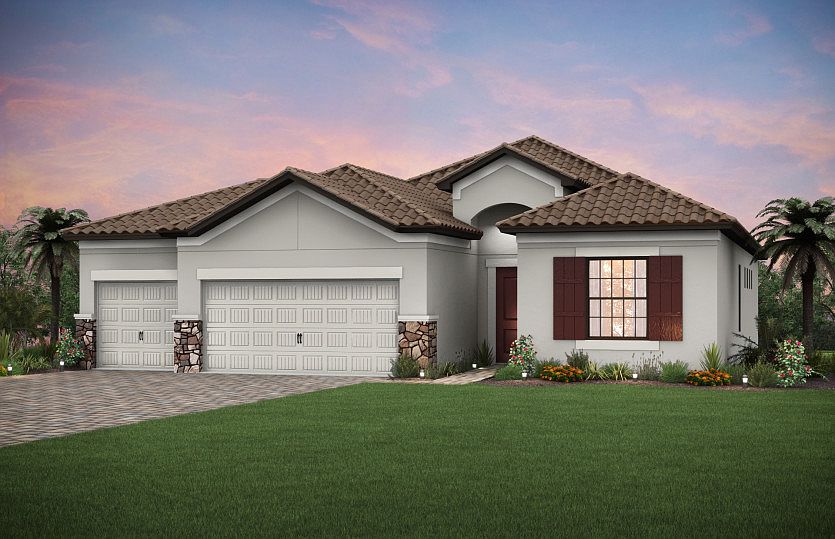 Exterior FM2A with 3-car garage stone detail
