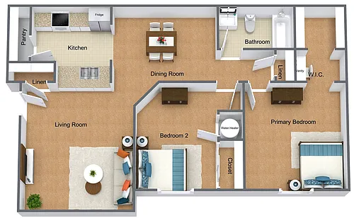 Floor plan 2BD-L | 2BD Luxury | 900sf | 2