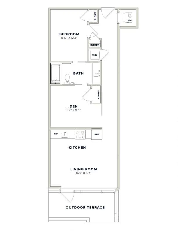 Floor plan 1 Bed-1 Bath Den- 2K Luminary