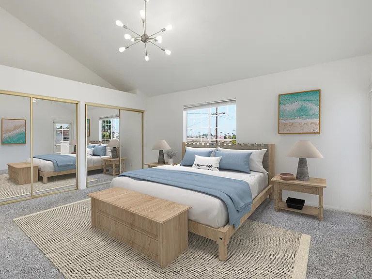 Virtually staged primary bedroom