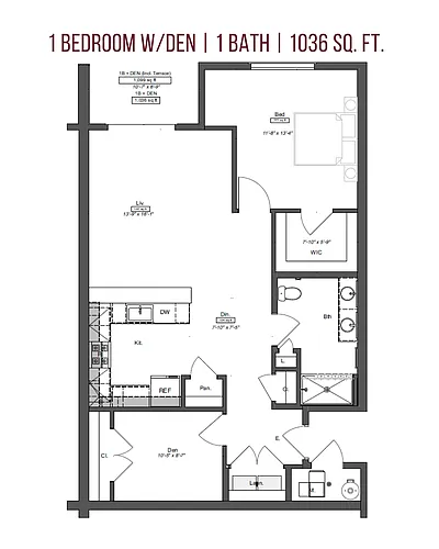 Floor plan 1 Bedroom, 1 Bathroom w/ Den