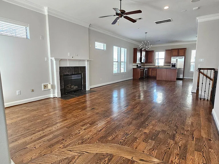 Lots of natural light in the 2nd floor living, dining, kitchen area