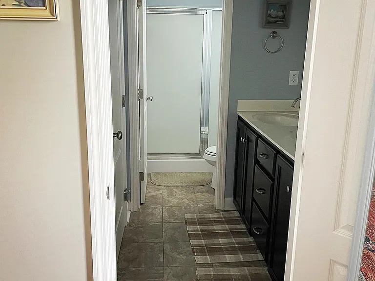 View into master bathroom from master bedroom