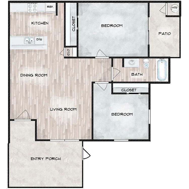 Floor plan 2 Bedroom 1 Bathroom