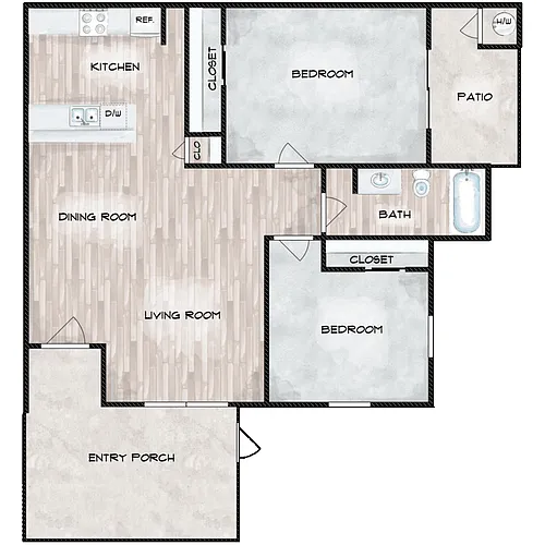 Floor plan 2 Bedroom 1 Bathroom
