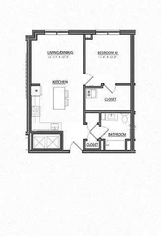 Floor plan Block A1AR | 1 Bed | 1 Bath